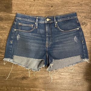Good American Dark Blue Distressed Denim Jean Shorts